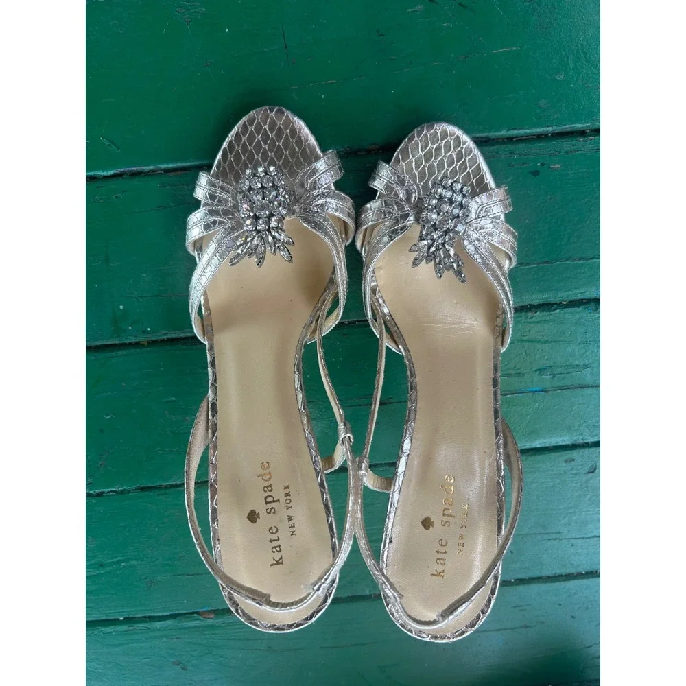Kate Spade Sandals Women's Size 8.5 Silver Good Crystal Embellished‎ Bow